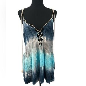 POL Blue ombré Boho tank with Tie up Front